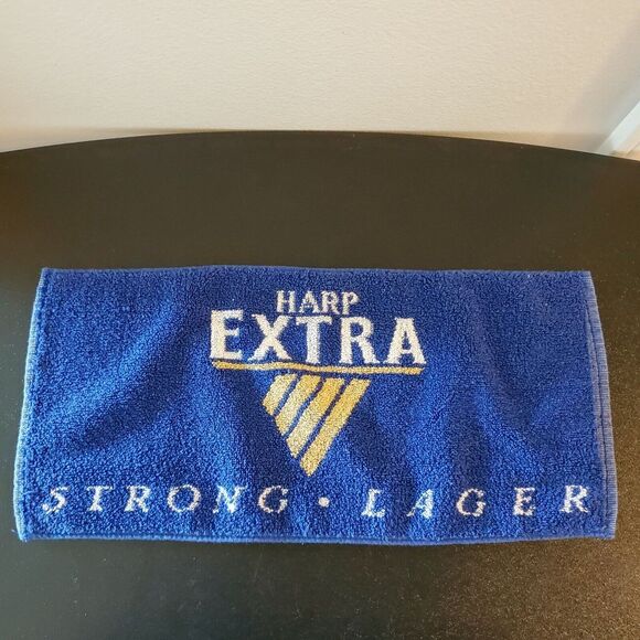 Authentic British‎ Harp Extra Strong Lager Dark Blue Bar Towel 17.5" x 8" - Picture 1 of 5